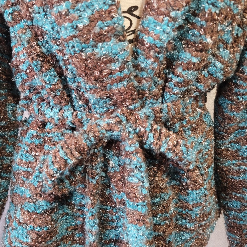 Vintage Y2K tie front sweater blazer brown & blue mottled textured knit fabric - Picture 5 of 16